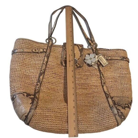 Coach Straw and Python Embossed Leather Trim Natural Large Tote 16838 - Picture 15 of 15